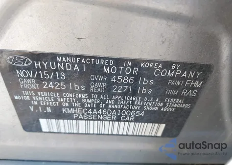 2013 Hyundai Sonata Hybrid Limited z USA, uszkodzony, nr VIN KMHEC4A46DA100654